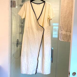Zara linen cream colored wrap dress large with black detailing. .